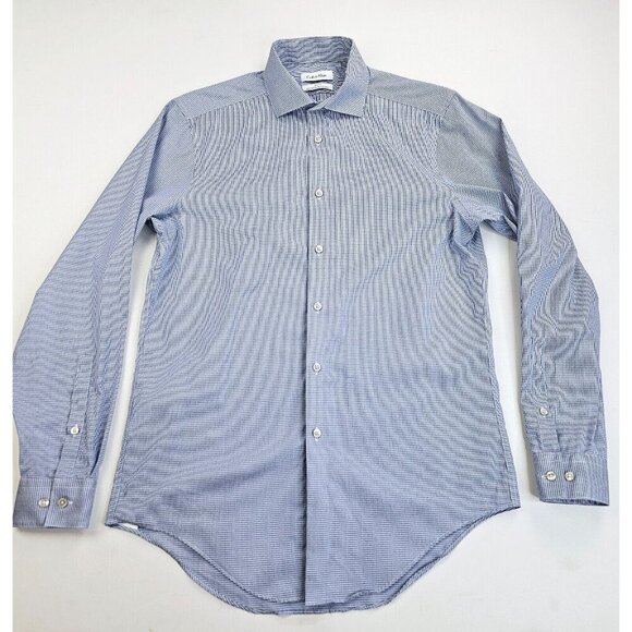 Calvin Klein Slim Fit Size 15 32-33 Blue White Check Performance Non Iron Shirt - Picture 7 of 12